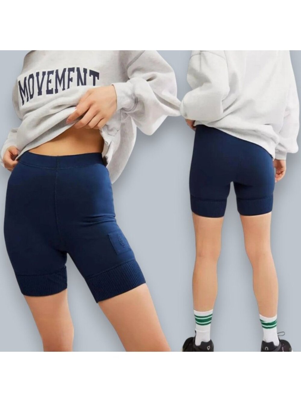 Free People Fp Movement Ribbed Hem Bike Shorts Women's Sz XL Dark Blue Shorts